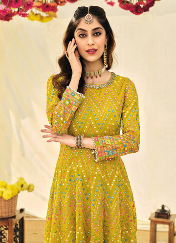 Haldi Special Georgette Yellow Color Wedding Salwar Kameez